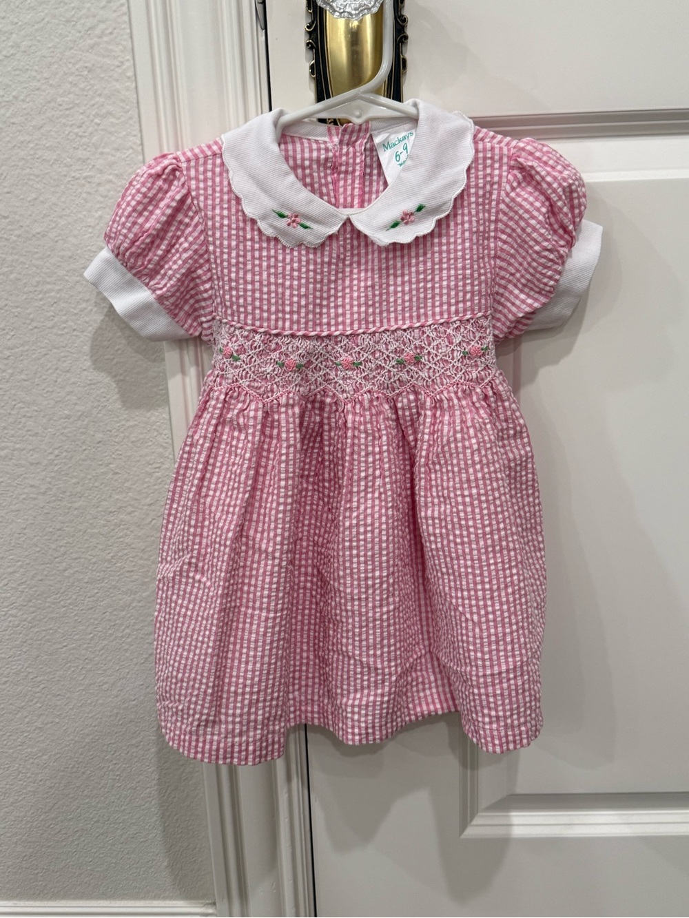 Girls Smocked Pink Gingham Dress Embroidered Collar 9 Months
